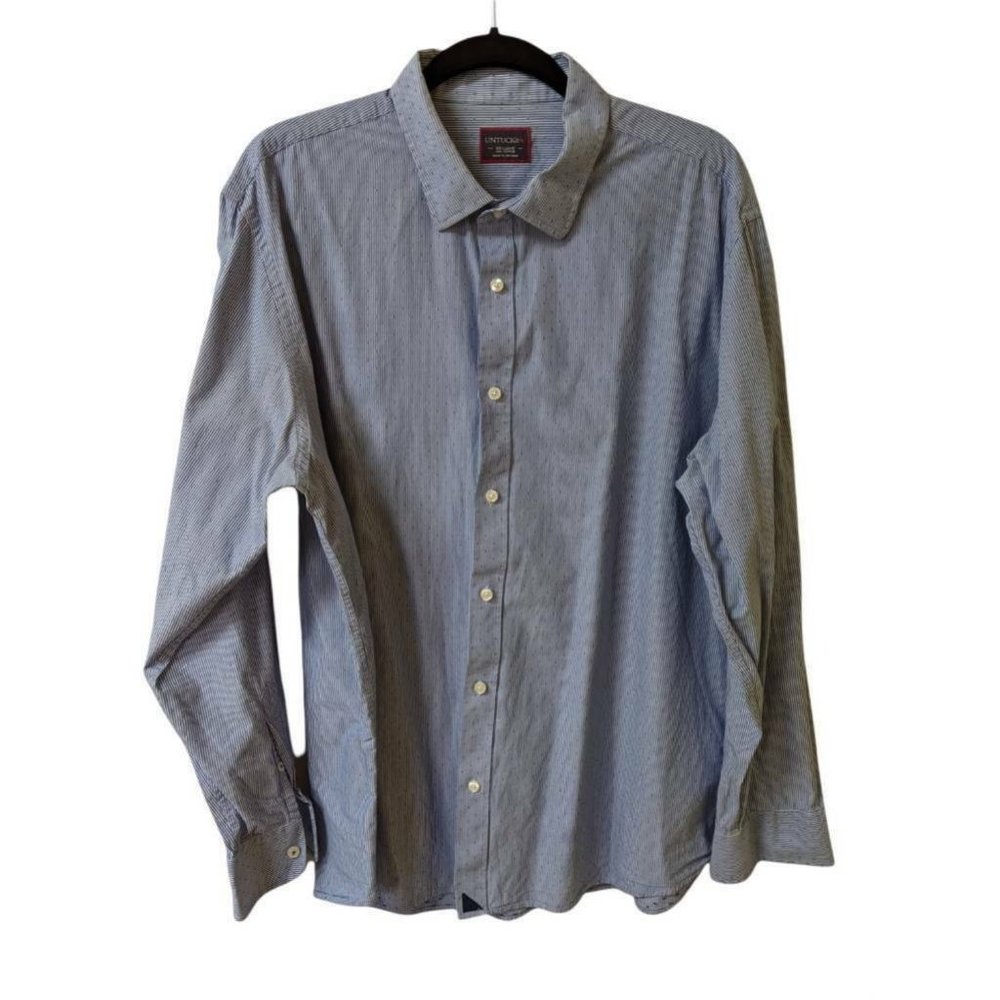 Untuckit Mens Button Front Shirt Blue White Striped Long Sleeve 100% Cotton XXL